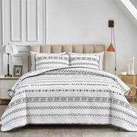 🛏️ flysheep white king quilt set - 3 piece reversible striped boho bedspread, bohemian microfiber coverlet for all seasons - includes 1 quilt and 2 pillow shams logo