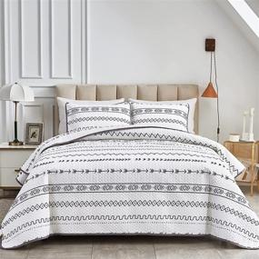 img 4 attached to 🛏️ FlySheep White King Quilt Set - 3 Piece Reversible Striped Boho Bedspread, Bohemian Microfiber Coverlet for All Seasons - Includes 1 Quilt and 2 Pillow Shams
