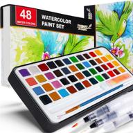 pandafly watercolor paint set, 48 premium colors in gift box with bonus watercolor paper & water brushes, ideal for kids, adults, beginners, artists painting, sketching & illustrating logo