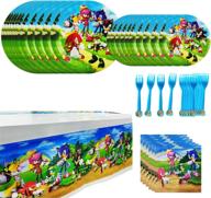 ultimate 69 sonic party supplies set - 16 guest birthday dessert kit with plates, forks, napkins, and tablecover логотип