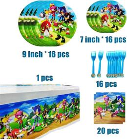 img 3 attached to Ultimate 69 Sonic Party Supplies Set - 16 Guest Birthday Dessert Kit with Plates, Forks, Napkins, and Tablecover