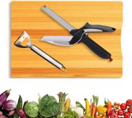 🔪 2-pack clever cutter chopper kitchen scissors stainless steel, multi-function fruit cutter and vegetable slicer with built-in cutting board - ideal tool for picnic, includes smiley face peeler logo