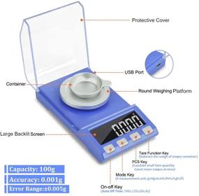 img 3 attached to 🔵 High Precision Digital Pocket Milligram Scale - 100g x 0.001g Reloading Jewelry Carat Scale with Tare & PCS Function, Battery/USB Power, Auto Off - Includes 100g Calibration Weight, Container, Tweezers (Blue)