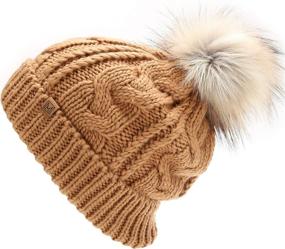 img 3 attached to 🧢 Winter Thick Stretchy Cable Knitted Pom Pom Beanie Hat for Kids Youth Boys & Girls Ages 7-12, by MIRMARU