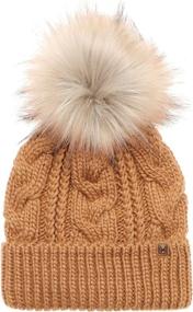 img 4 attached to 🧢 Winter Thick Stretchy Cable Knitted Pom Pom Beanie Hat for Kids Youth Boys & Girls Ages 7-12, by MIRMARU