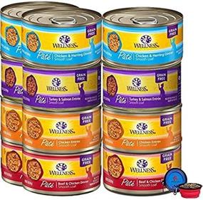 img 4 attached to 🐱 Wellness Natural Premium Canned Cat Wet Food Pate - Variety Bundle, 12 Pack Cans, 4 Flavors (Chicken, Beef, Salmon, and Turkey), with HS Pet Food Bowl - 5 Oz Cans