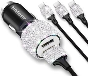 img 4 attached to 🚗 Bling USB Car Charger 5V/2.1A White Crystal Decoration Dual Port Fast Adapter with 3.9ft Nylon Type C/Micro USB 3-in-1 Multi Charging Cable - Ideal Car Interior Accessories for Women, iPhone, iPad, Android