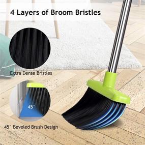 img 2 attached to 🧹 Home Broom and Dustpan Set - Large Dust Pan and Broom Combo with Upright Stand, Long Handle Broom, and Teeth Dustpan - Ideal for Office, Kitchen, Lobby Floor Cleaning - Black and Green