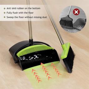 img 3 attached to 🧹 Home Broom and Dustpan Set - Large Dust Pan and Broom Combo with Upright Stand, Long Handle Broom, and Teeth Dustpan - Ideal for Office, Kitchen, Lobby Floor Cleaning - Black and Green