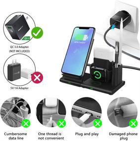 img 2 attached to 🔌 Qi-Certified 4-in-1 Wireless Charger: iPhone/iWatch/Airpods/Pencil Charging Station - Compatible with iPhone 12/11/Pro/Max/XS/XR/X, iWatch 6/SE/5/4/3/2/1, Airpods Pro/2/1/Pencil (Includes AC Adapter)