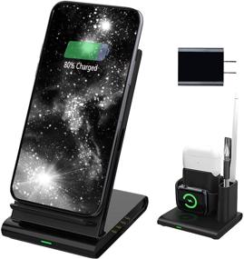 img 4 attached to 🔌 Qi-Certified 4-in-1 Wireless Charger: iPhone/iWatch/Airpods/Pencil Charging Station - Compatible with iPhone 12/11/Pro/Max/XS/XR/X, iWatch 6/SE/5/4/3/2/1, Airpods Pro/2/1/Pencil (Includes AC Adapter)