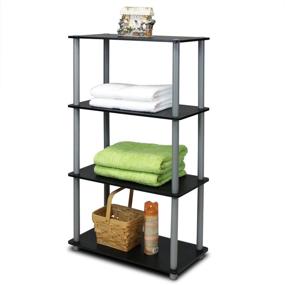 img 2 attached to 📚 Furinno (99557BK/GY): Efficient and Stylish 4-Tier Shelf Display Rack in Black/Grey