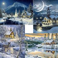 🖼️ 5d diamond painting kits for adults - winter diamond art by number - full drill crystal rhinestone gem art - christmas gift, home wall decor - artdot 4 pack - 12x16 inches logo