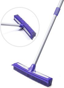 img 4 attached to CLEBROOM Soft Rubber Push Broom: Extendable Long Handle, Bristles Broom for Pet Hair Removal, Cleaning Hardwood, Carpet, Windows & More - Water Resistant (Blue)