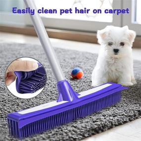 img 2 attached to CLEBROOM Soft Rubber Push Broom: Extendable Long Handle, Bristles Broom for Pet Hair Removal, Cleaning Hardwood, Carpet, Windows & More - Water Resistant (Blue)