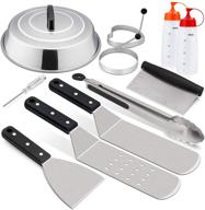 🍳 hasteel stainless steel griddle accessories set - 10 piece kit for flat top teppanyaki bbq cooking, camping - includes 12” melting dome, metal spatulas, griddle scrapers, tong, egg rings, bottles logo