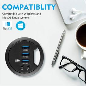 img 1 attached to 🖥️ Convenient Desk USB Hub with Grommet Hole, 3 USB 3.0 Ports, BC 1.2 USB Charger, Audio Jack, and iPhone/Smart Phone Compatibility - Includes AC Power Supply