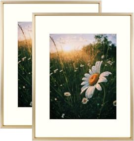 img 4 attached to 🖼️ AUEAR, 11x14 Gold Aluminum Picture Frame with Real Glass - Designed to Showcase 8x10 Photos with Ivory Matting - Wall Mountable in Both Horizontal and Vertical Orientations - Set of 2