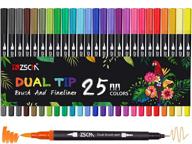 🖍️ dual brush colored pens, zscm fine&brush tip paint markers - 25 colors for kids & adults coloring books, drawing, bullet journal, planner, calendar, art projects, school supplies, halloween logo