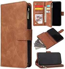 img 3 attached to ZZXX IPhone 12 Pro Max Wallet Case With Card Slot Premium Soft PU Leather Zipper Flip Folio Wallet With Wrist Strap Kickstand Protective For IPhone 12 Pro Max Case Wallet(Brown 6