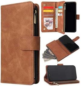 img 1 attached to ZZXX IPhone 12 Pro Max Wallet Case With Card Slot Premium Soft PU Leather Zipper Flip Folio Wallet With Wrist Strap Kickstand Protective For IPhone 12 Pro Max Case Wallet(Brown 6