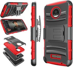 img 4 attached to Tekcoo Moto Z Play Case with Holster Belt, [Hoplite Red] Shock Absorbing Locking Clip Defender Full Body Kickstand Carrying Armor Cover for Motorola Moto Z Force/Play Droid