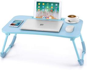 img 4 attached to 🔵 Nnewvante Синяя складная подставка-столик для кровати с отделениями для iPad - стол для взрослых, студентов, детей - идеально подходит для еды и письма