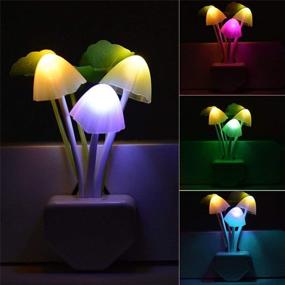 img 3 attached to 🍄 [2 Pack] Dusk to Dawn Sensor LED Mushroom Night Light Lamp with Cute Color Changing Bed Nightlight, Enhancing LED Wall Light