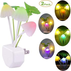 img 1 attached to 🍄 [2 Pack] Dusk to Dawn Sensor LED Mushroom Night Light Lamp with Cute Color Changing Bed Nightlight, Enhancing LED Wall Light