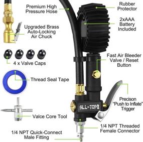 img 2 attached to 🚗 📈 All-Top Heavy Duty Цифровой Насос с манометром для шин – 250 PSI, Пневмоштуцер, Комплект аксессуаров для компрессора, Резиновый шланг, Быстрая соединительная площадка – 0,1 увеличение, 4 режима измерения, 3-в-1 Функция