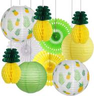 декорации для вечеринки с ананасами: яркие гавайские принадлежности для дня рождения луау летней вечеринки - желтые тропические листья, бумажные фонари, вееры из медового сота! логотип