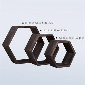 img 3 attached to WONFUlity Hexagon Floating Shelves - Stylish Wood Farmhouse Storage for 📚 Bedroom, Living Room, Office, Bathroom - 3pc Set in Driftwood Finish, Walnut