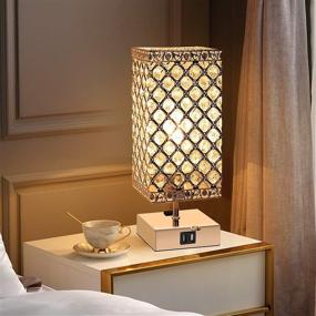 img 2 attached to 💡 3-Way Dimmable Touch Control Bedside Lamps with USB Ports and AC Outlet, Crystal Table Lamp for Bedroom, Small Silver Desk Lamp for Living Room with Bulb Included