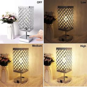 img 1 attached to 💡 3-Way Dimmable Touch Control Bedside Lamps with USB Ports and AC Outlet, Crystal Table Lamp for Bedroom, Small Silver Desk Lamp for Living Room with Bulb Included