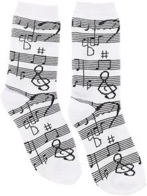 img 3 attached to 🎵 Playful Harmony: Girl's 3Pr Black White Music Notes, Piano Keys, Instruments Crew Socks