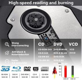 img 1 attached to 📀 Silent Highspeed Ultrathin External Blu-ray Drive, DVD CD Portable 3D Blu-ray Burner, USB3.0 & Type-C Port, Compatible with Windows XP/7/8/10