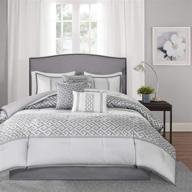 🛏️ madison park luxury comforter set - traditional jacquard design - all season down alternative bedding - matching bedskirt - decorative pillows - king size (104"x92") - bennett - geometric grey - 7 piece set logo