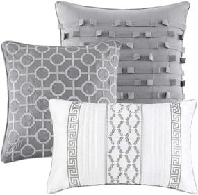 img 1 attached to 🛏️ Madison Park Luxury Comforter Set - Traditional Jacquard Design - All Season Down Alternative Bedding - Matching Bedskirt - Decorative Pillows - King Size (104"x92") - Bennett - Geometric Grey - 7 Piece Set