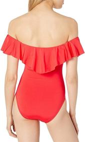 img 1 attached to 👙 Trina Turk Women's Off Shoulder Ruffle Bandeau One Piece Swimsuit: Chic and Flattering Poolside Attire