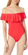 👙 trina turk women's off shoulder ruffle bandeau one piece swimsuit: chic and flattering poolside attire logo