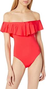 img 2 attached to 👙 Trina Turk Women's Off Shoulder Ruffle Bandeau One Piece Swimsuit: Chic and Flattering Poolside Attire