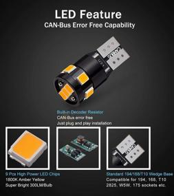 img 1 attached to BRISHINE 300LM Canbus Error Free Amber Yellow LED Bulbs for 194 168 2825 192 W5W T10 🔆 - Extremely Bright 9-SMD 2835 Chipsets for Side Marker Turn Signal Blinker Map Door Parking Lights (Pack of 4)