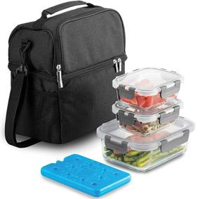 img 4 attached to 8-Piece Insulated Lunch Box Set with Glass Food Containers and Ice Pack – Ideal Lunch Bag for Women and Men at Office Work