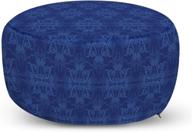 🔵 ambesonne navy azure blue ottoman pouf, baroque damask floral victorian garden inspired, decorative soft foot rest with removable cover for living room and bedroom, azure blue логотип