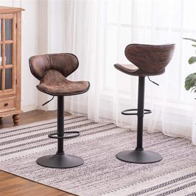 img 2 attached to Roundhill Furniture Masaccio Weathered Brown Upholstery Airlift Adjustable Swivel Barstool with Chrome Base - Set of 2: Stylish and Functional Barstools for Comfortable and Chic Seating