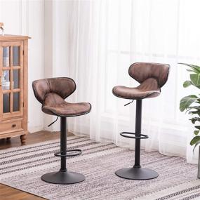 img 3 attached to Roundhill Furniture Masaccio Weathered Brown Upholstery Airlift Adjustable Swivel Barstool with Chrome Base - Set of 2: Stylish and Functional Barstools for Comfortable and Chic Seating