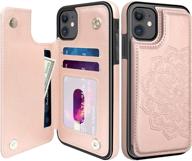 🌸 mmhuo iphone 11 case: elegant flower magnetic flip wallet with card holder in rose gold logo