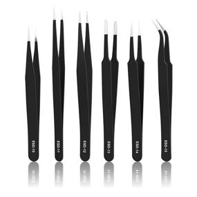 img 4 attached to 🔧 6 Piece Precision Tweezers Set - Industrial, Craft, and Laboratory Stainless Steel Kit for Electronics, Jewelry-Making, Soldering, and More