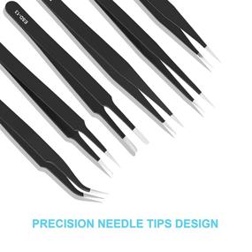 img 3 attached to 🔧 6 Piece Precision Tweezers Set - Industrial, Craft, and Laboratory Stainless Steel Kit for Electronics, Jewelry-Making, Soldering, and More