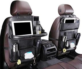 img 1 attached to Backseat Organizer Storage Foldable Leather